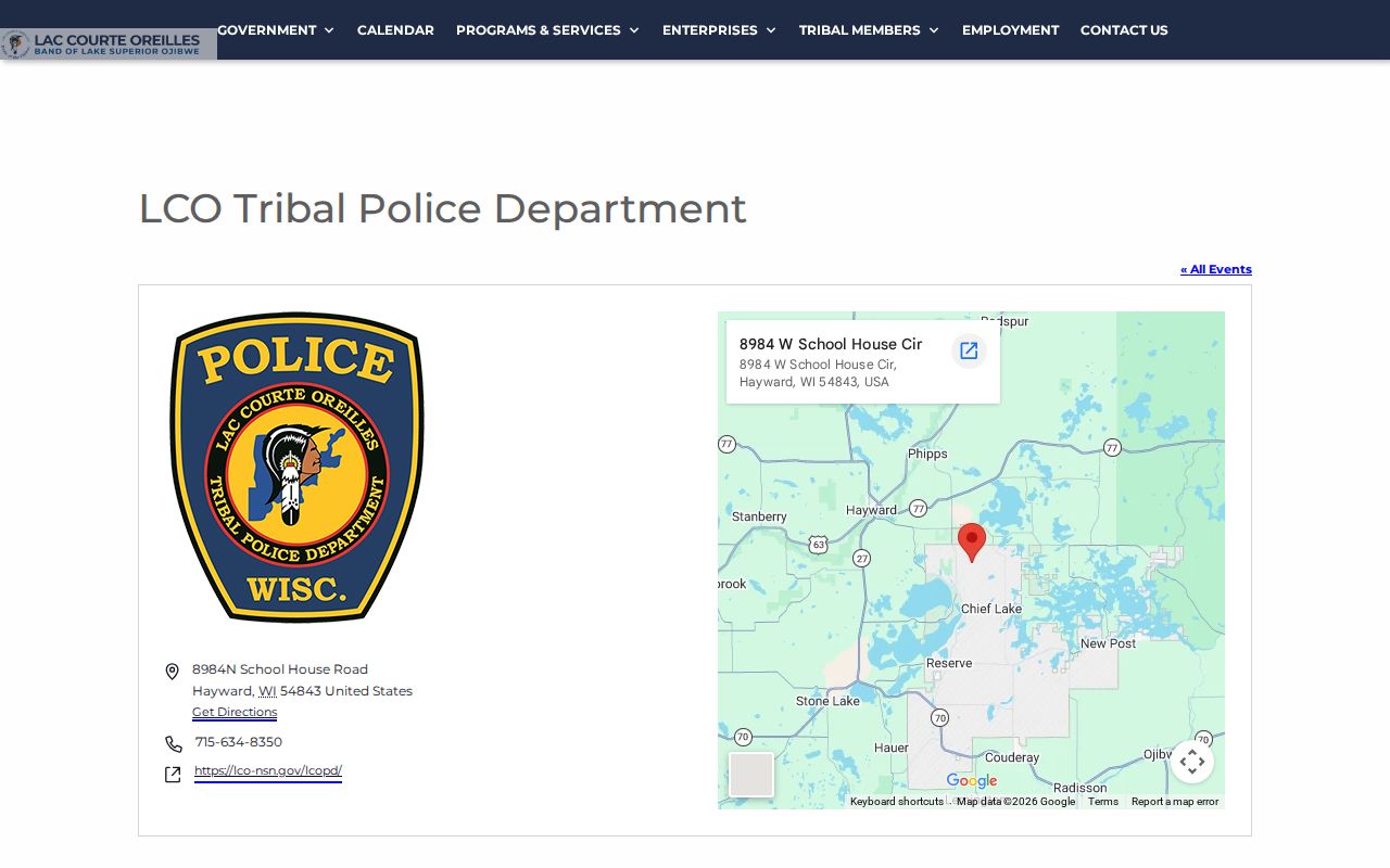 Sawyer County arrest history Lac Courte Oreilles Tribal Police contact