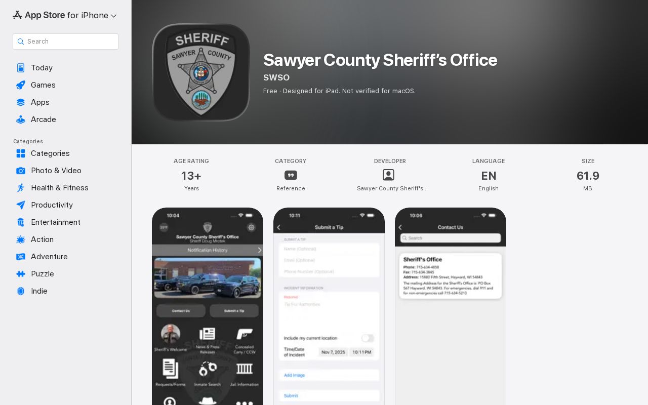 Sawyer County arrest history Sheriff mobile app listing