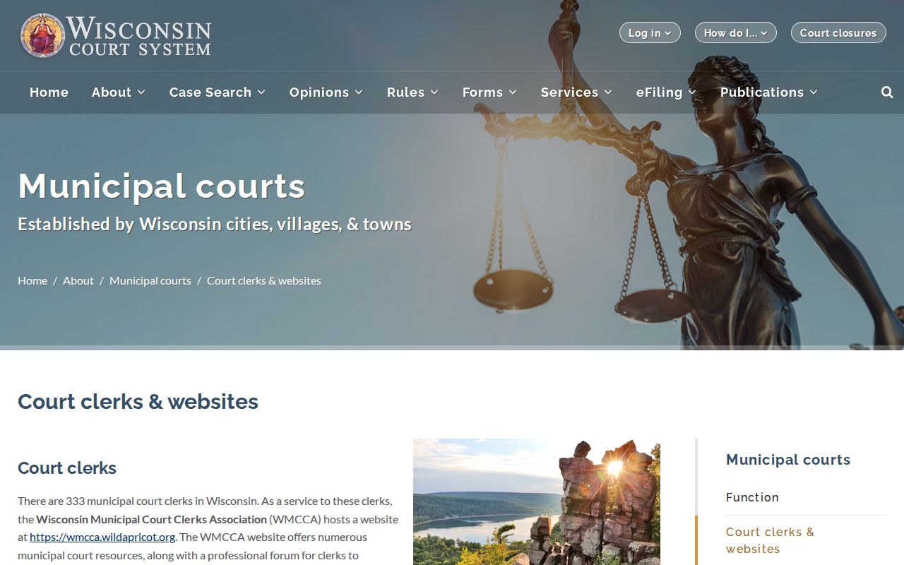 Wisconsin municipal court directory used to verify Sawyer County criminal case venue