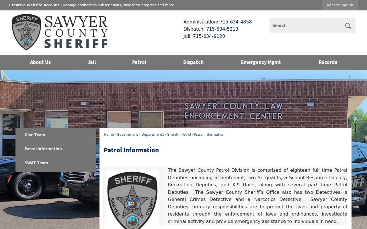 Sawyer County criminal records created by sheriff patrol